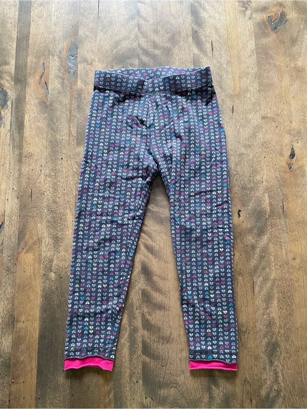 Kids Navy Heart-Print Leggings with Pink Trim